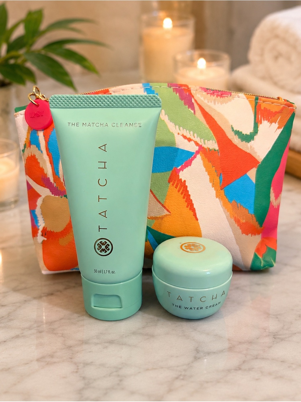 Tatcha Skincare Travel Set + Colorful Cosmetic Bag